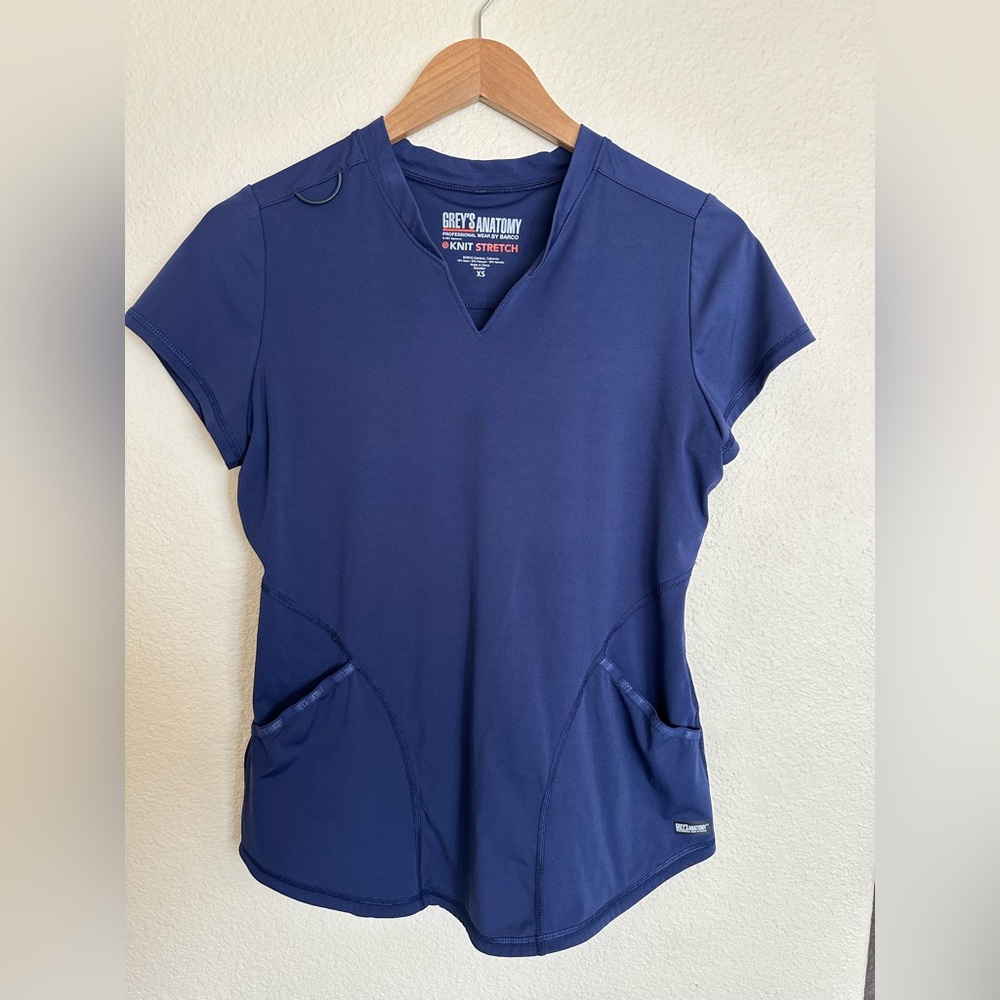 Grey's Anatomy Knit Stretch V-Neck Scrub Top - Navy Blue
